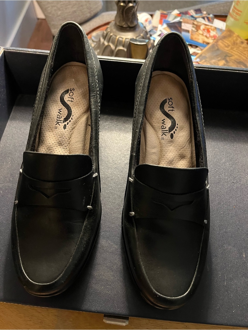 SoftWalk Black Leather Women's Slip-On Penny Loafers